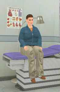 Figure 1: Screen shot from the Immersive Virtual Environment Testing Area featuring the clinical encounter simulation.