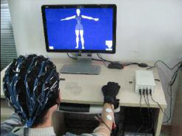 Figure 1: A subject uses a VR system to actively engage in rehabilitation. The combination of VR and Brain-Computer Interface has demonstrated a new future for rehabilitation.